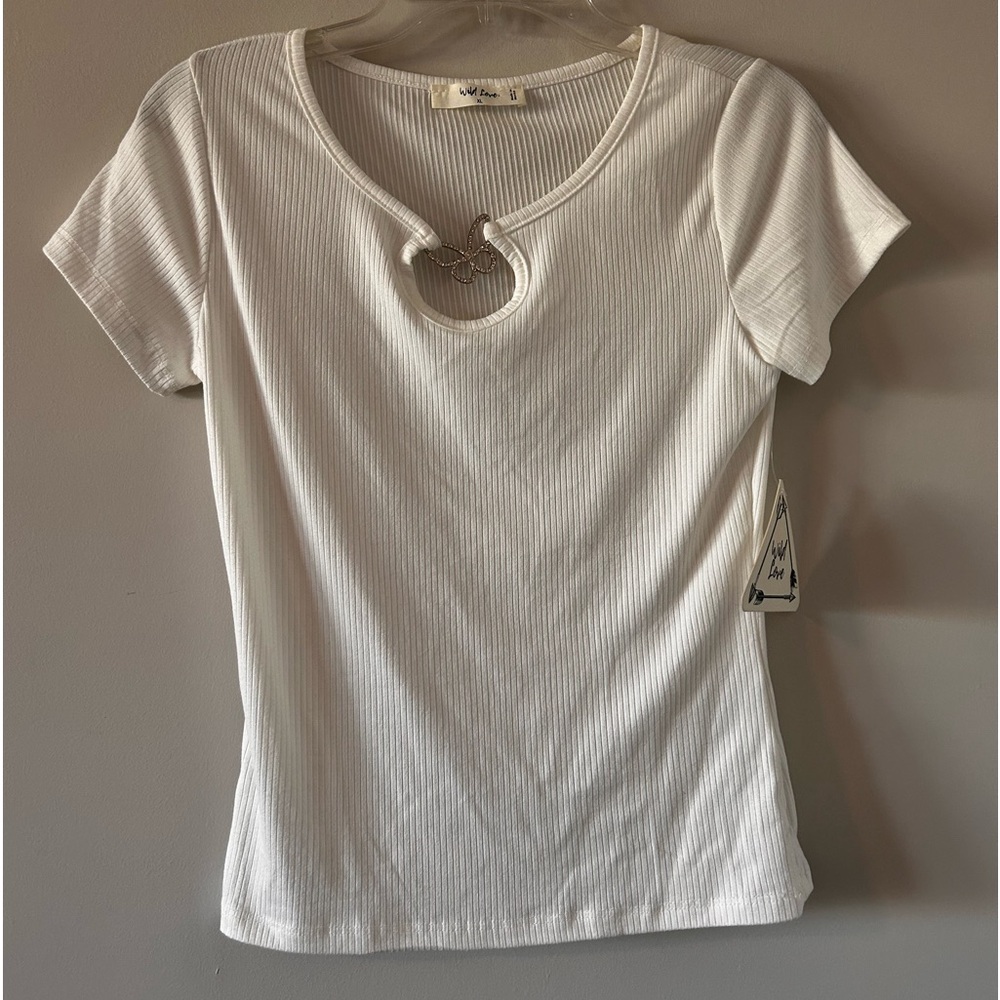 WILD LOVE • White Butterfly Design Top • XL